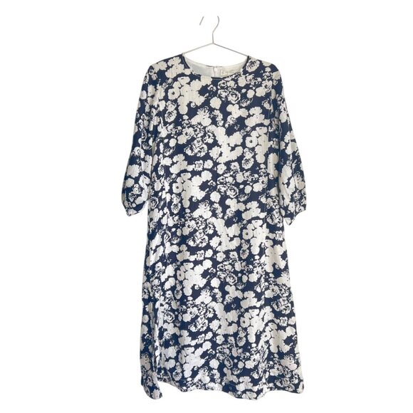 Everlane The Linen A-Line Midi Dress Black & White Floral Size M - Picture 3 of 9